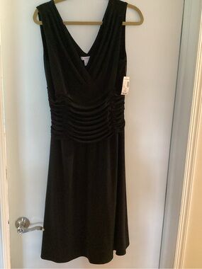 Dress Barn Black Sleeveless V-Neck Ruched Midi Dress